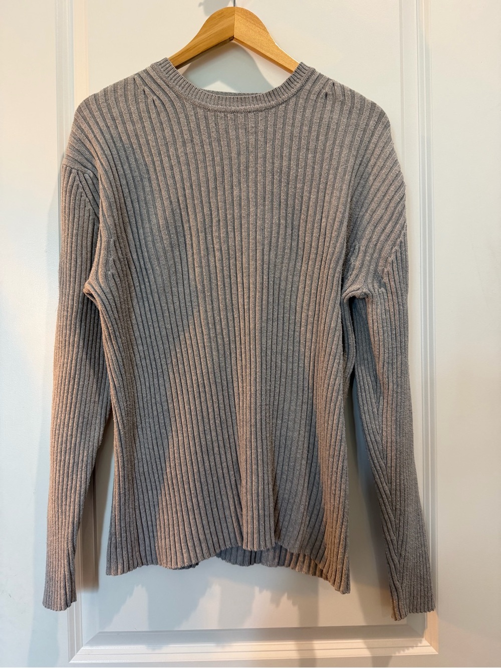 GAP Gray Ribbed Crewneck Sweater Large Cotton Blend Long Sleeve Knit Top